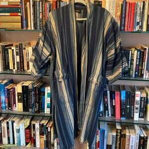 Open cardigan in blue and cream striped heavy cotton. Free sized.